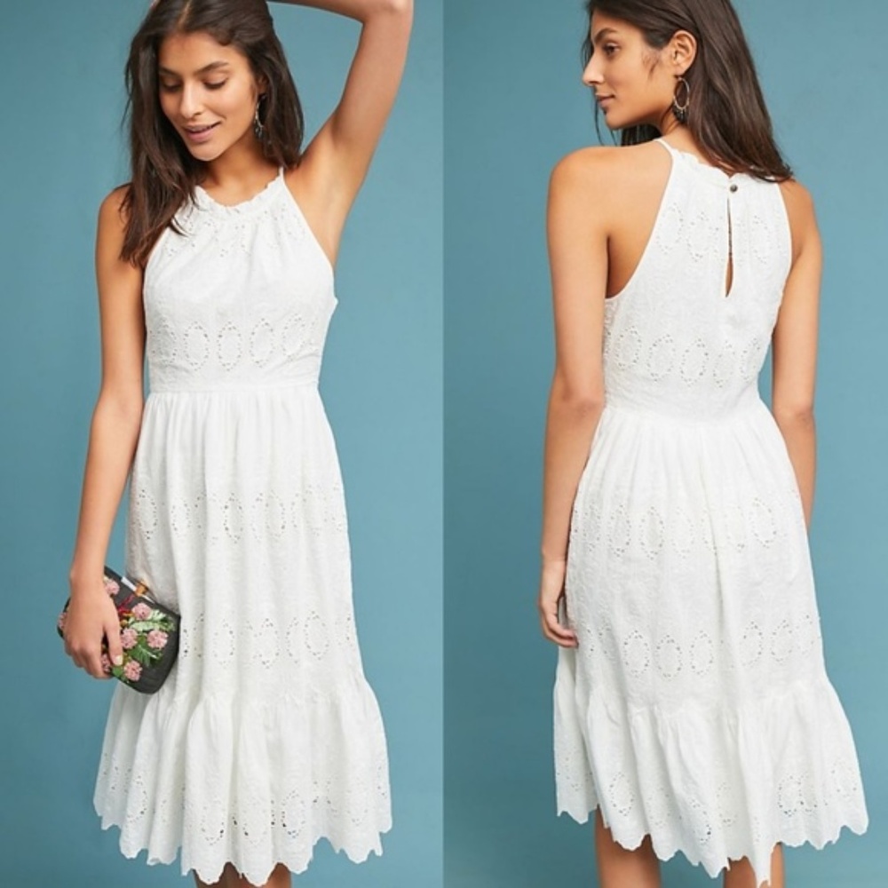 Anthropologie Tiered Eyelet Midi Dress new